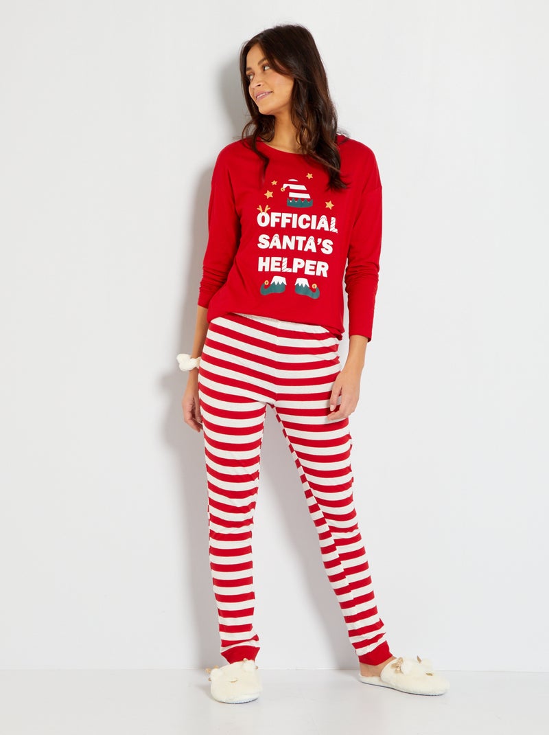 Pyjama long 'Lutin' - 2 pièces rouge - Kiabi
