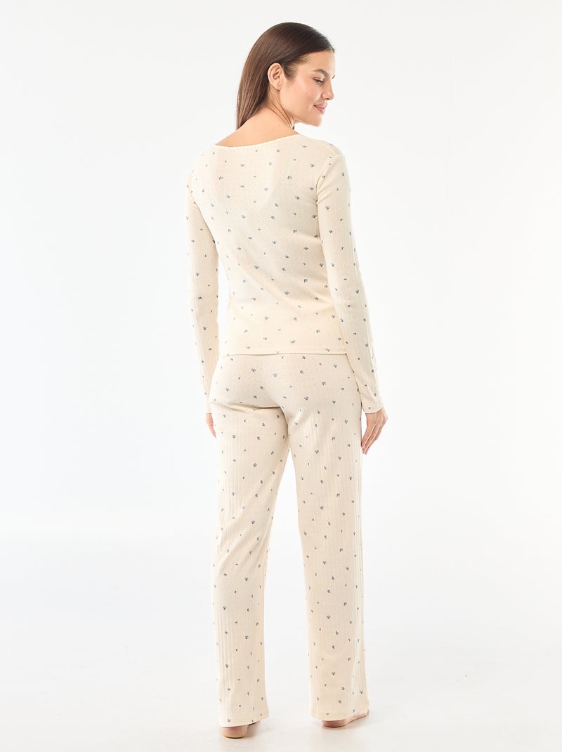 Pyjama long maille pointelle - 2 pièces Blanc - Kiabi