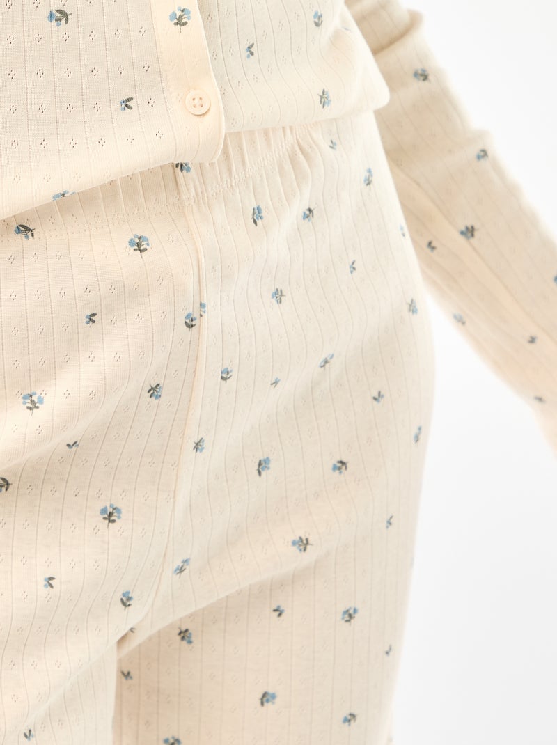 Pyjama long maille pointelle - 2 pièces Blanc - Kiabi