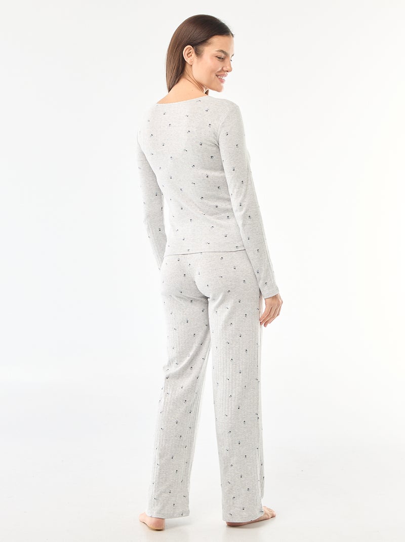 Pyjama long maille pointelle - 2 pièces Gris - Kiabi