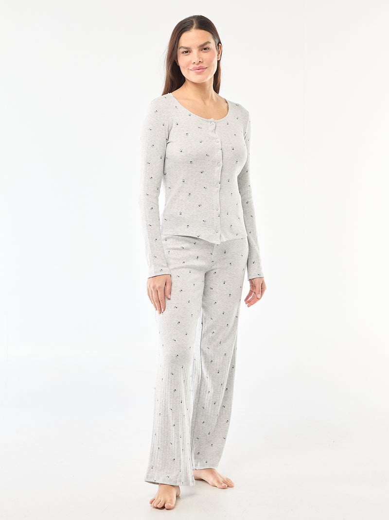 Pyjama long maille pointelle - 2 pièces Gris - Kiabi