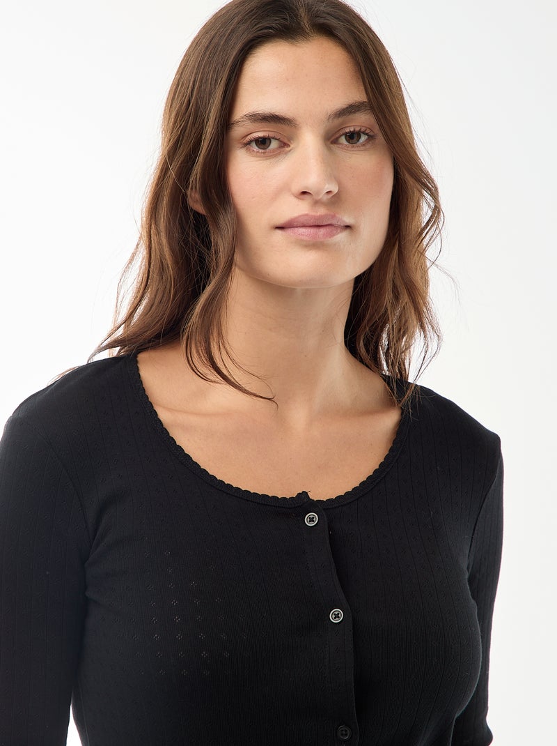 Pyjama long maille pointelle - 2 pièces Noir - Kiabi