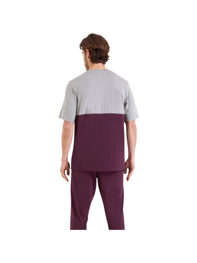 Pyjama long manches courtes col rond homme Club Athena Violet - Kiabi