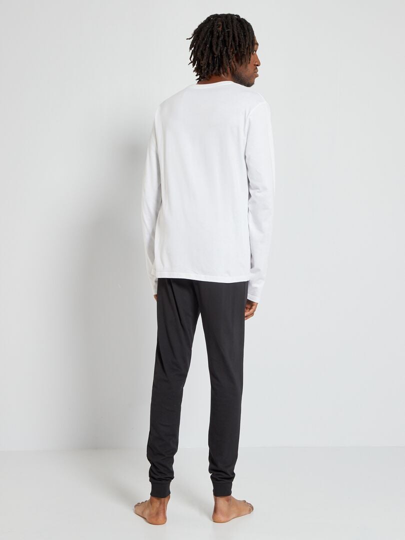 Pyjama long 'Mario' en jersey - 2 pièces blanc/noir - Kiabi
