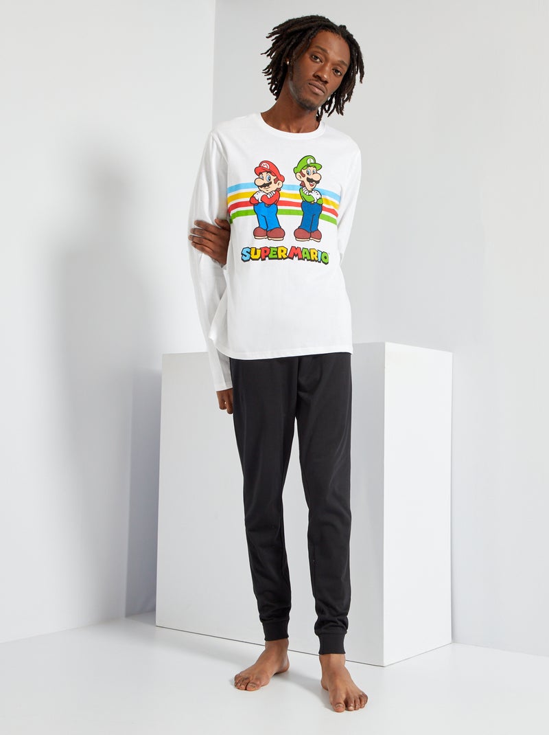 Pyjama long 'Mario' en jersey - 2 pièces blanc/noir - Kiabi