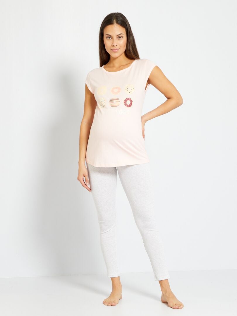Pyjama long maternité - 2 pièces rose/écru - Kiabi