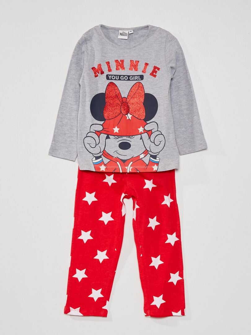 Pyjama long 'Minnie' - 2 pièces gris/rouge - Kiabi