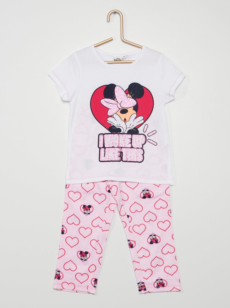 Pyjama long 'Minnie' 2 pièces en coton blanc/rose - Kiabi