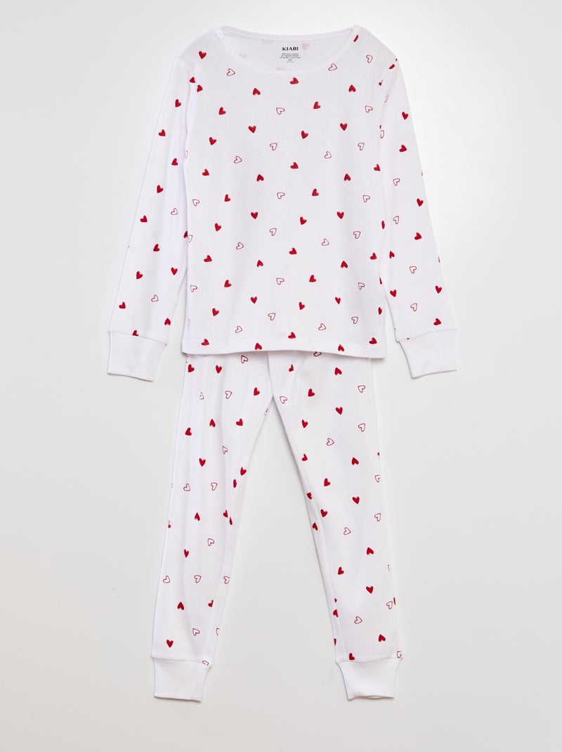 Pyjama long motif 'cœurs' t-shirt + pantalon - 2 pièces Blanc - Kiabi