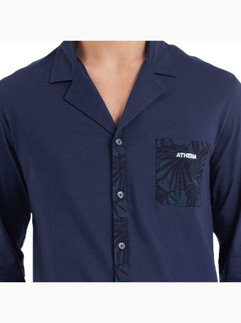 Pyjama long ouvert homme Easy Print Athena Bleu - Kiabi