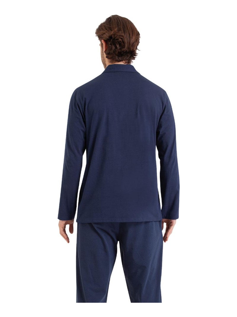 Pyjama long ouvert homme Easy Print Bleu marine - Kiabi