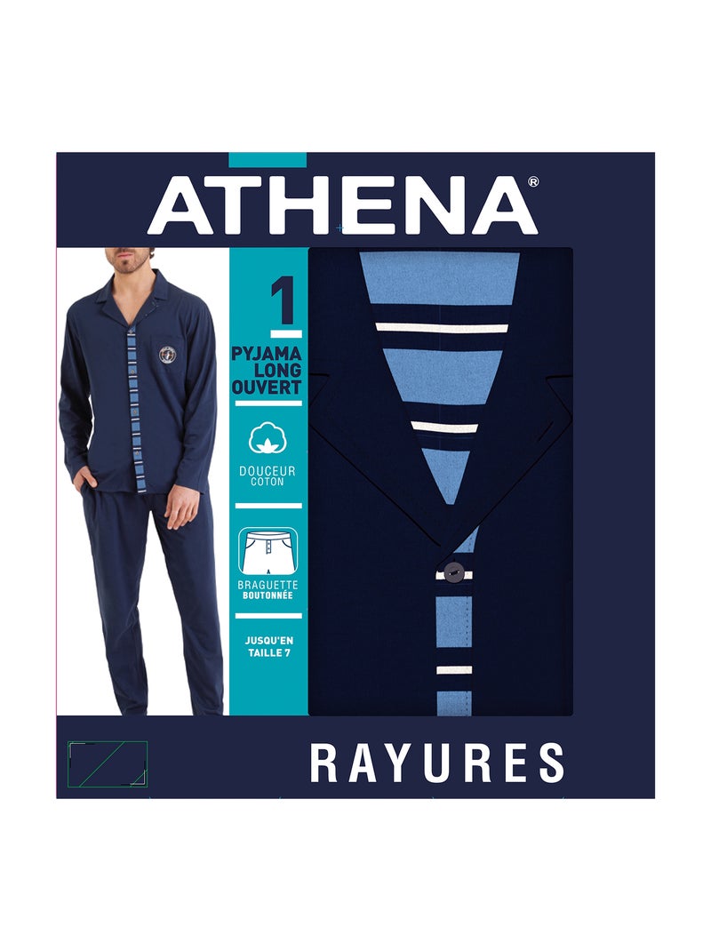 Pyjama long ouvert homme Rayures Cap Horn Athena Bleu - Kiabi