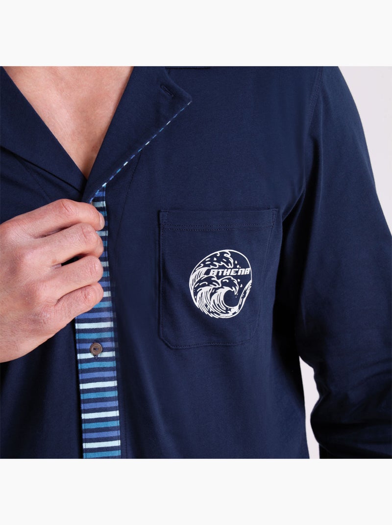 Pyjama long ouvert homme Rayures Cap Horn Athena Bleu - Kiabi