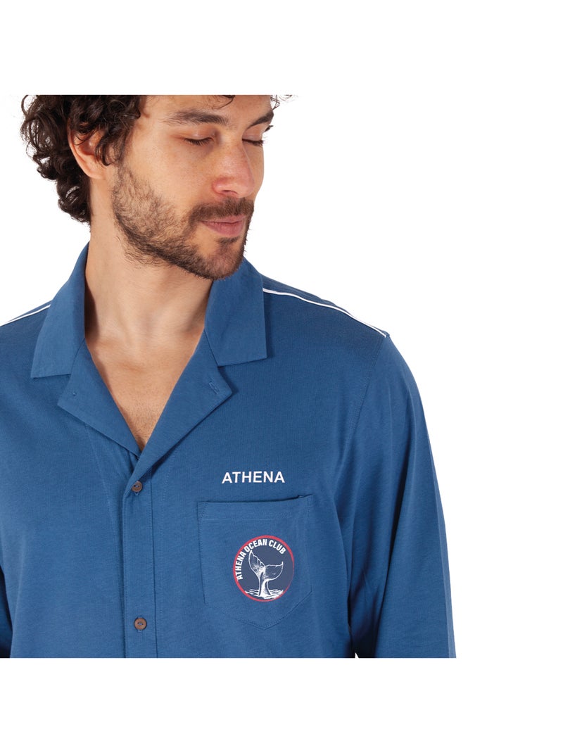 Pyjama long ouvert homme Rayures Ocean Club Athena Bleu - Kiabi