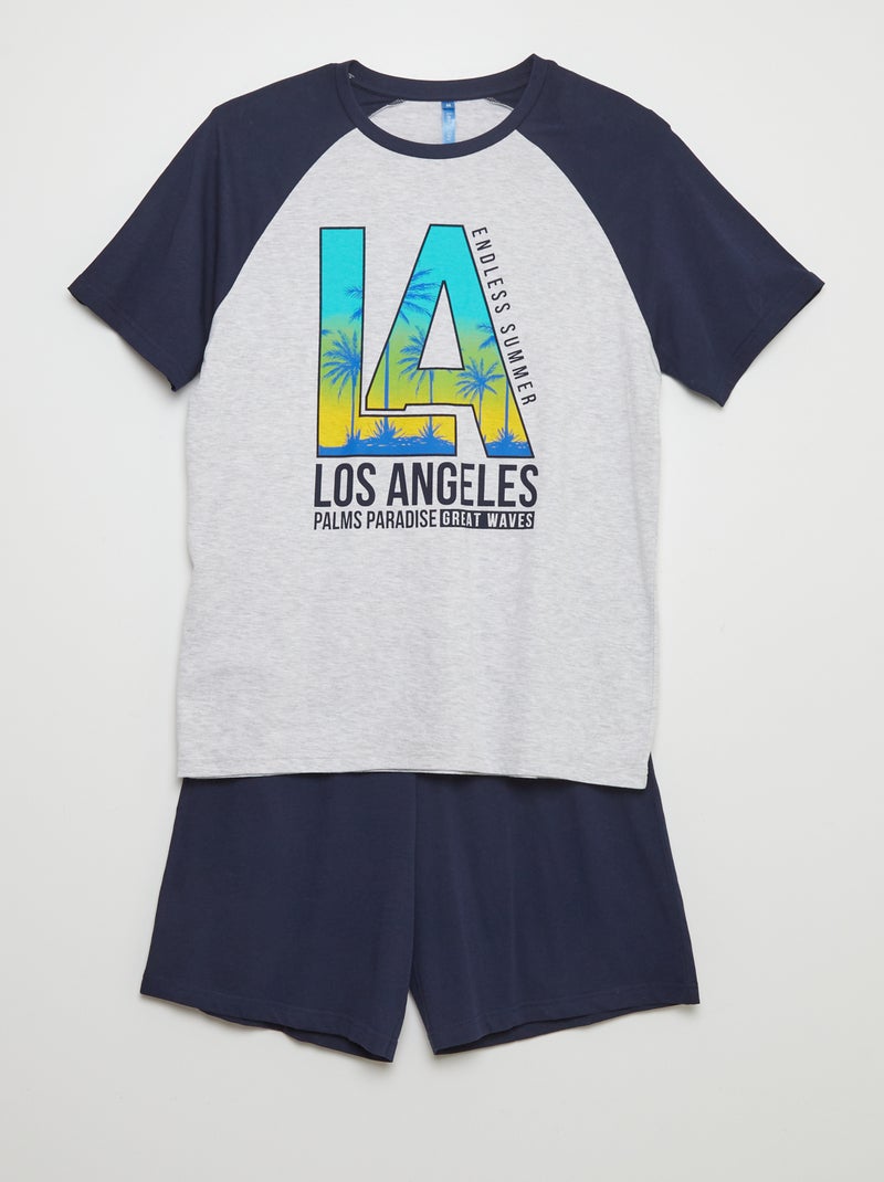 Pyjama long pantalon + t-shirt - 2 pièces Bleu - Kiabi