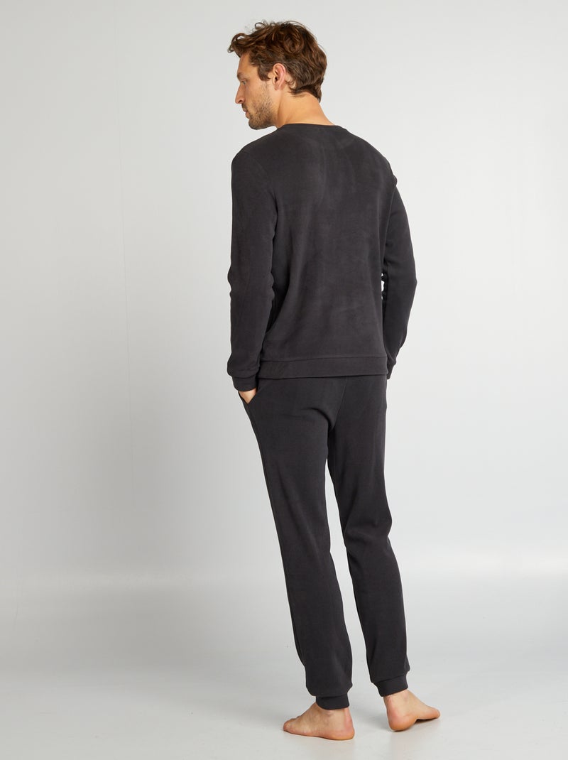 Pyjama long polaire - 2 pièces Gris foncé - Kiabi