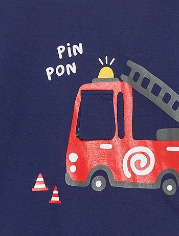 Lot Pyjama + Pyjashort Pompiers Garçon - 2 Hauts Et 2 Bas, 100% Coton, Taille élastique