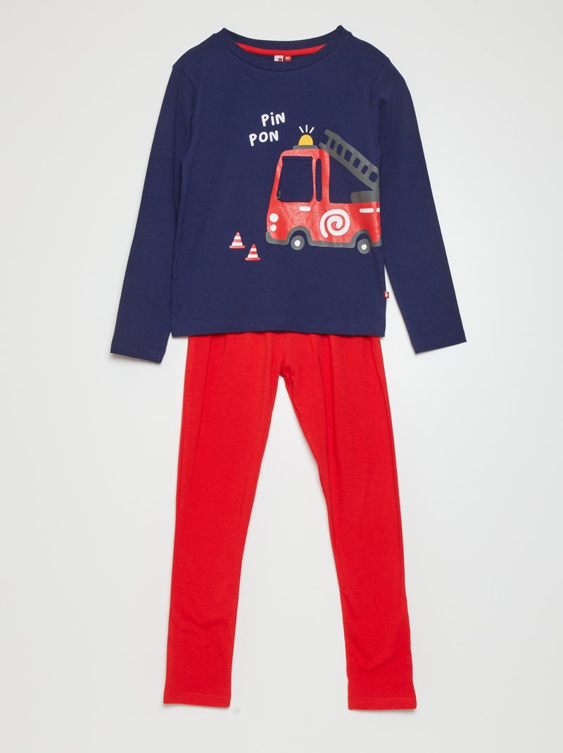 Pyjama long 'pompiers' - 2 pièces Bleu - Kiabi