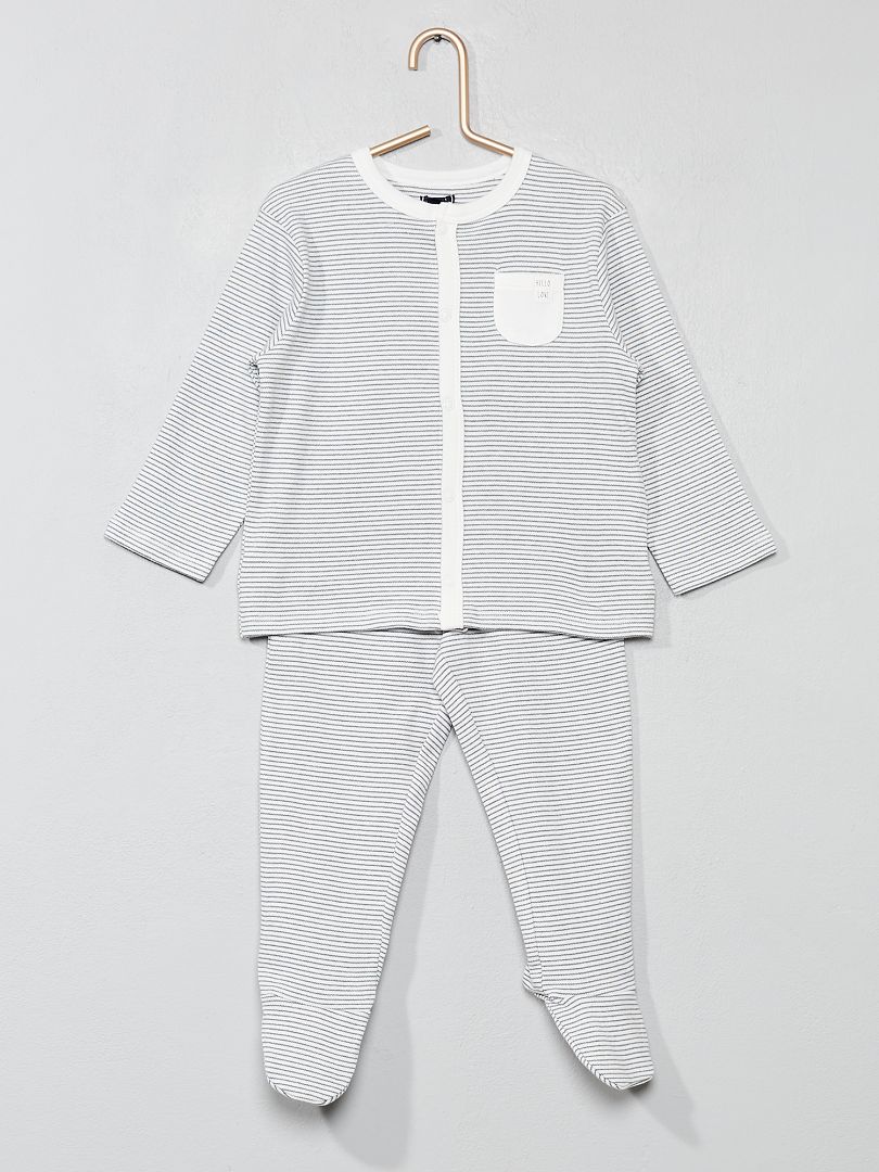 Pyjama long rayé gris - Kiabi