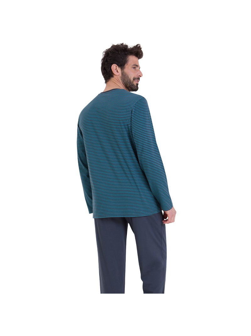 Pyjama long rayures homme L'Escale Athena Vert - Kiabi