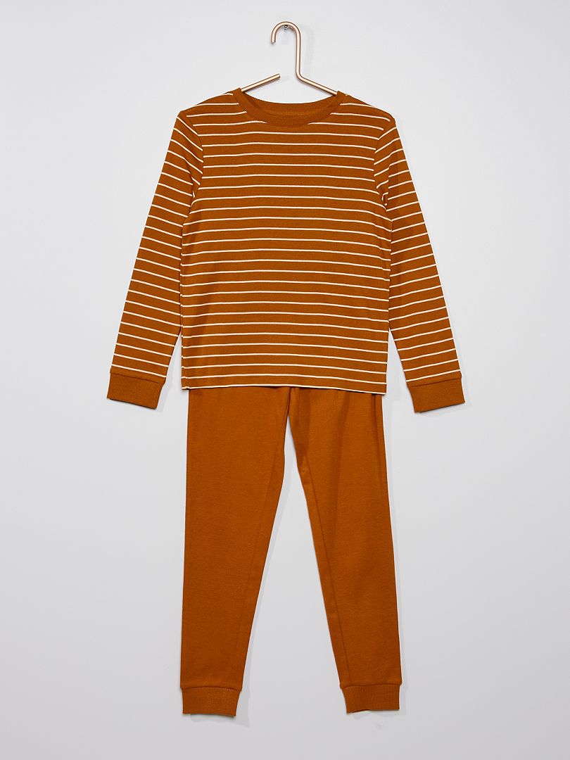 Pyjama long 'rayures' marron - Kiabi
