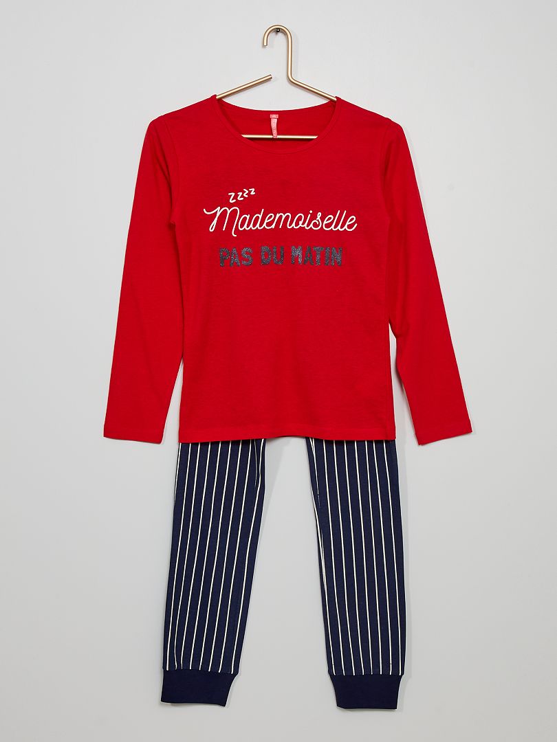 Pyjama long rouge/marine - Kiabi