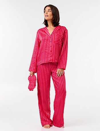Pyjama long satiné chemisier + pantalon - 2 pièces