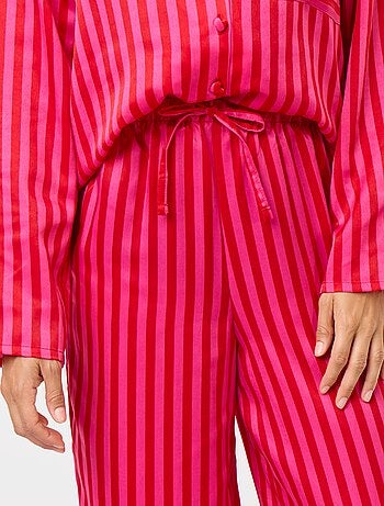 Pyjama long satiné chemisier + pantalon - 2 pièces