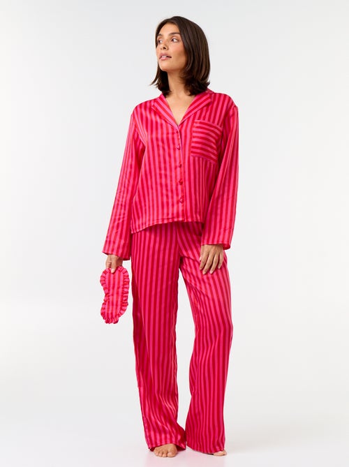 Pyjama long satiné chemisier + pantalon - 2 pièces - Kiabi
