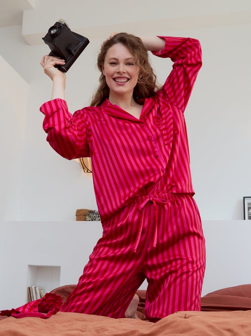 Pyjama long satiné chemisier + pantalon - 2 pièces - Kiabi