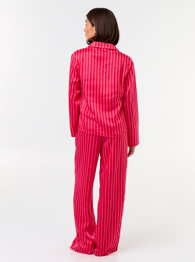 Pyjama long satiné chemisier + pantalon - 2 pièces Rouge - Kiabi