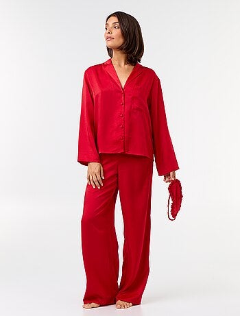 Pyjama long satiné chemisier + pantalon - 2 pièces