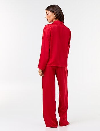 Pyjama long satiné chemisier + pantalon - 2 pièces