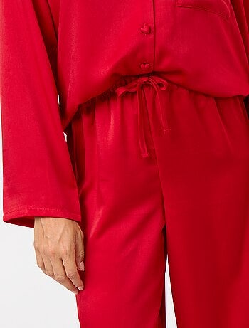Pyjama long satiné chemisier + pantalon - 2 pièces