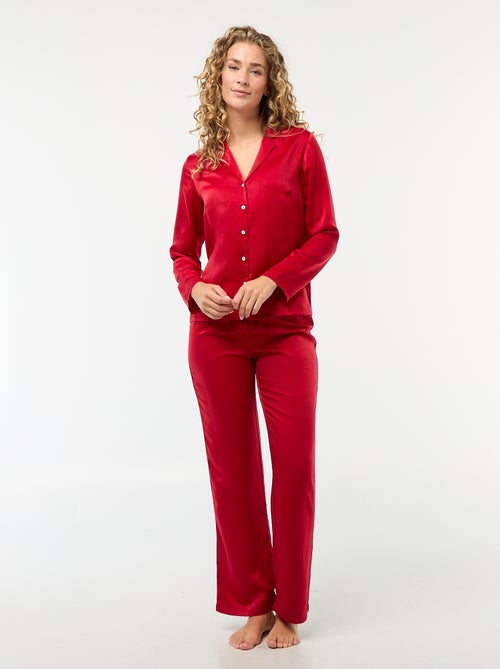 Pyjama long satinée chemisier + pantalon - 2 pièces - Kiabi