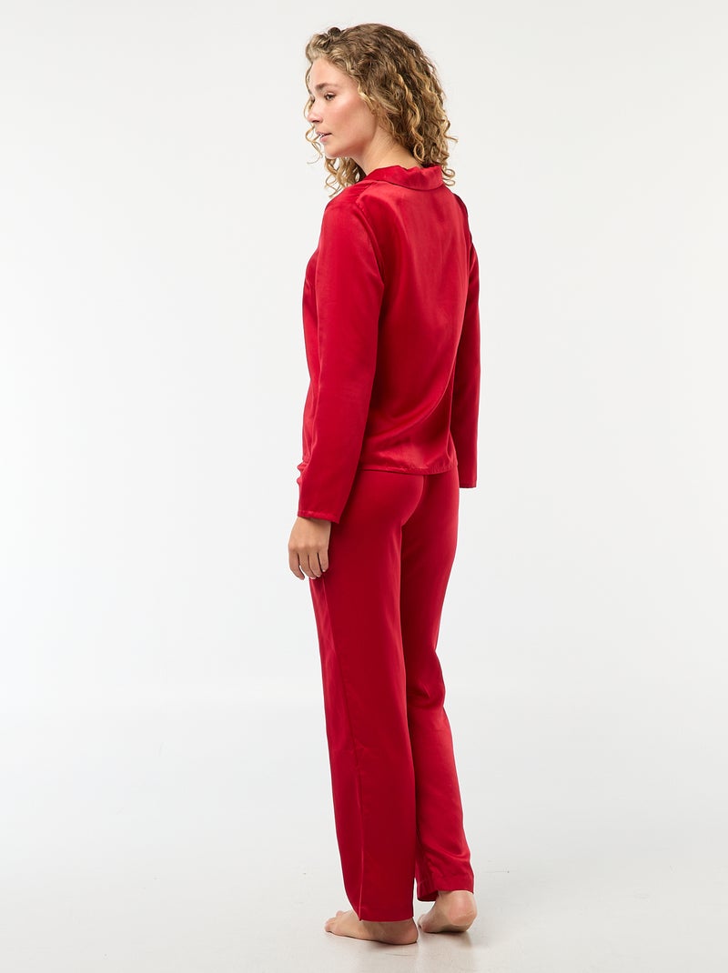 Pyjama long satinée chemisier + pantalon - 2 pièces Rouge - Kiabi