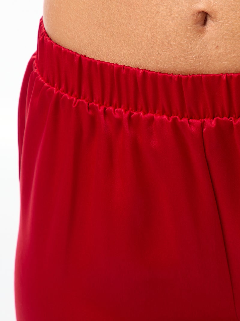 Pyjama long satinée chemisier + pantalon - 2 pièces Rouge - Kiabi