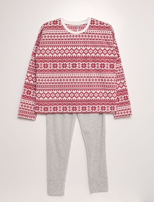 Pyjama long t-shirt en polaire + pantalon en jersey - 2 pièces - Kiabi