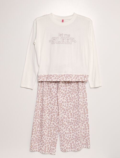 Pyjama long t-shirt imprimé + pantalon à motif  - 2 pièces - Kiabi