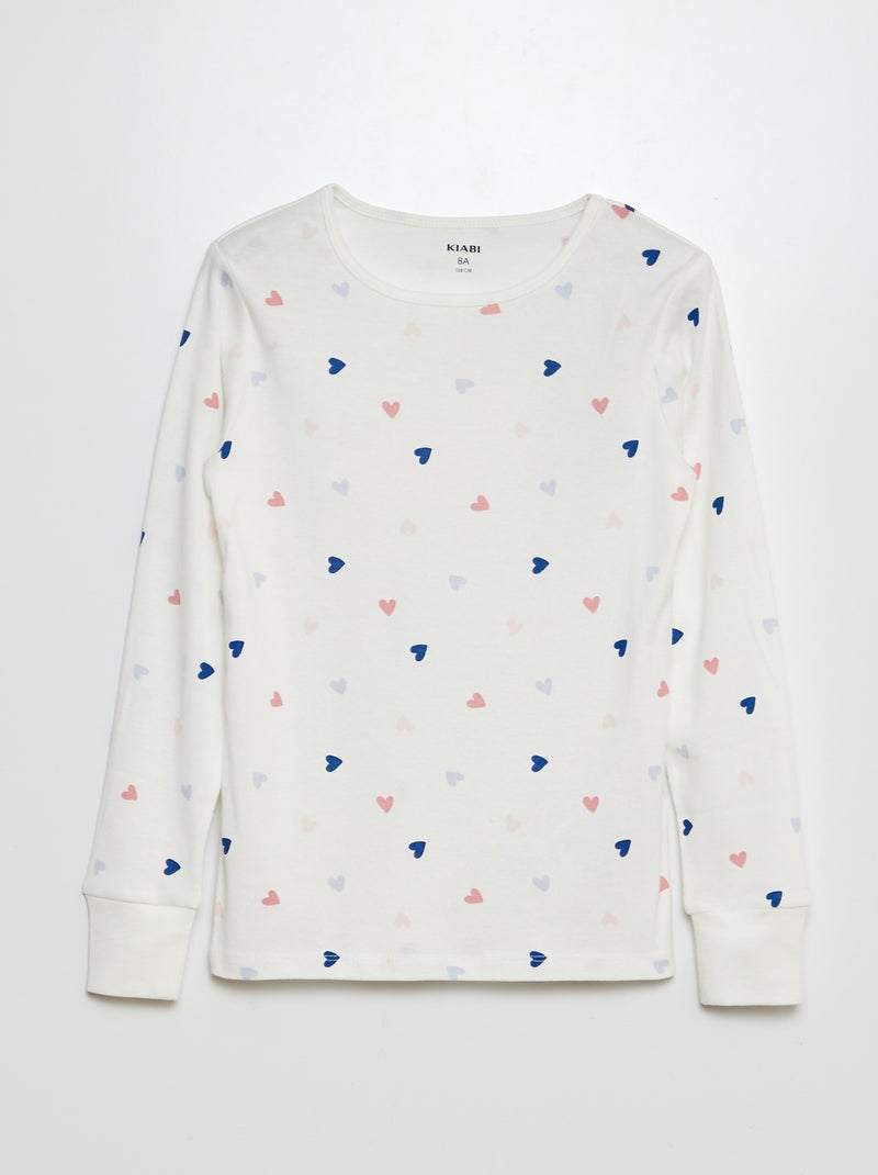 Pyjama long t-shirt + pantalon - 2 pièces Blanc - Kiabi