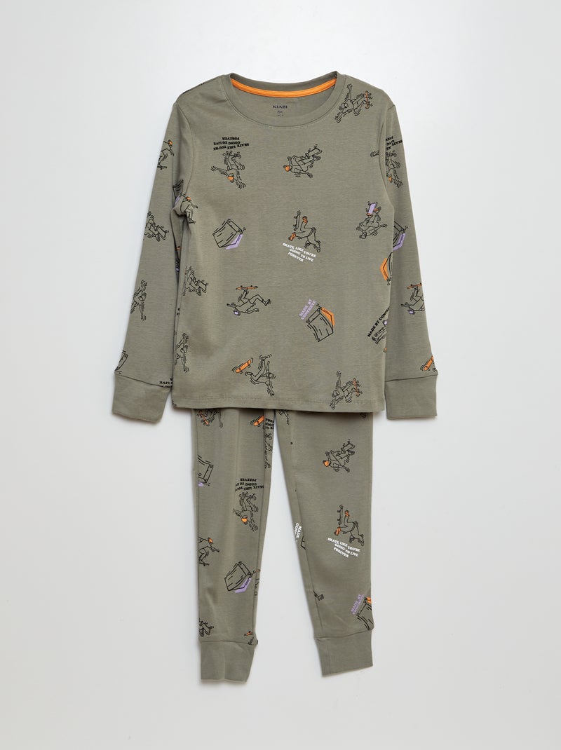 Pyjama long t-shirt + pantalon - 2 pièces Kaki - Kiabi