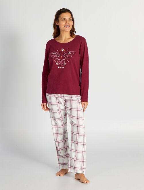 Pyjama long t-shirt + pantalon en flanelle - 2 pièces - Kiabi