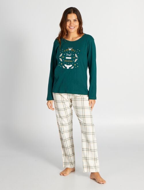 Pyjama long t-shirt + pantalon en flanelle - 2 pièces - Kiabi