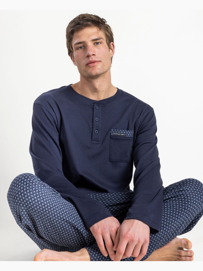 Pyjama lounge à manches longues pour homme ANTONIO MIRO Bleu marine - Kiabi