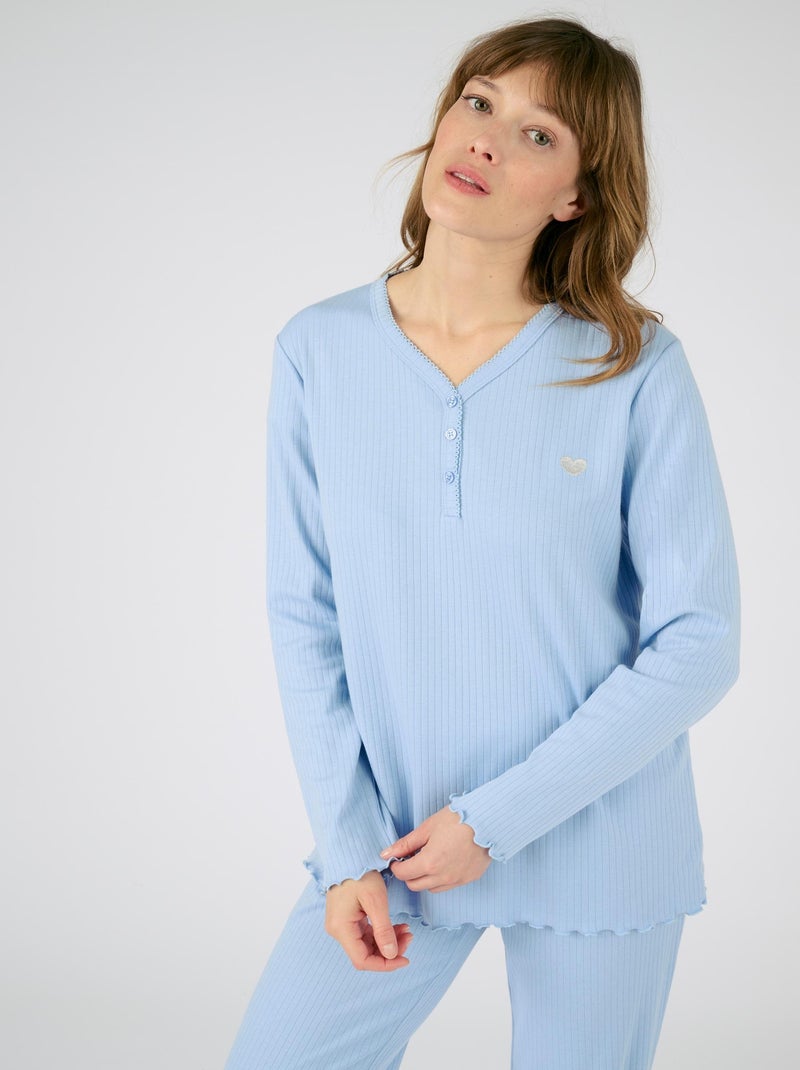 Pyjama maille côtelée - Damart Bleu - Kiabi