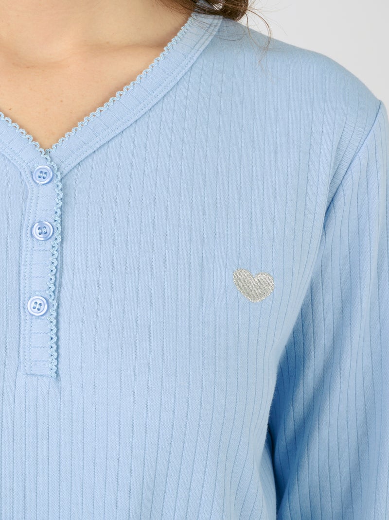 Pyjama maille côtelée - Damart Bleu gris - Kiabi