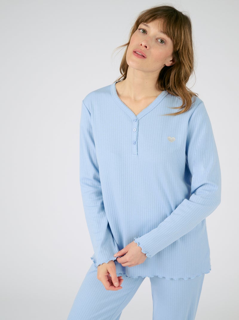 Pyjama maille côtelée - Damart Bleu gris - Kiabi