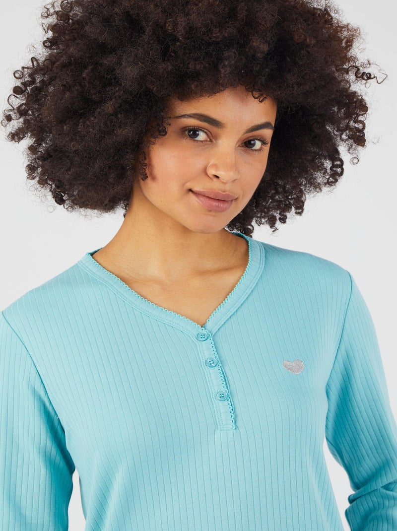 Pyjama maille côtelée - Damart Bleu turquoise - Kiabi