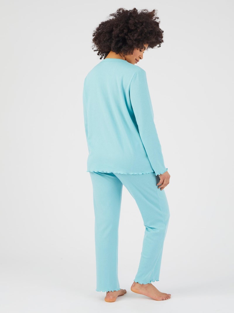 Pyjama maille côtelée - Damart Bleu turquoise - Kiabi