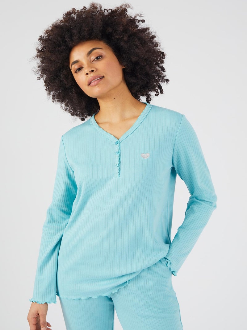 Pyjama maille côtelée - Damart Bleu turquoise - Kiabi